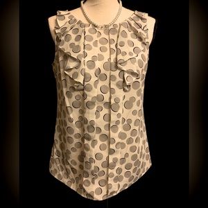 Loft sz S grey and white dot ruffled blouse